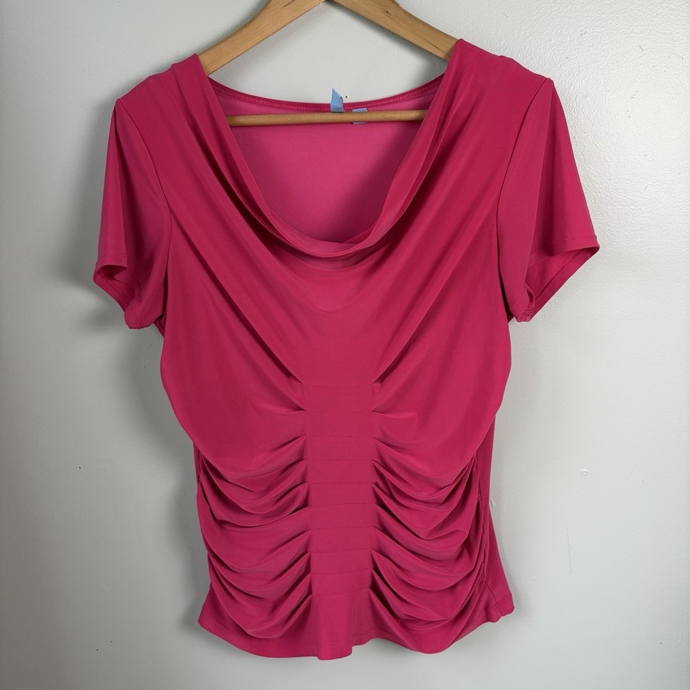 B-slim‎ Women's Blouse Size Medium Short Sleeve Pink Lined Slimming